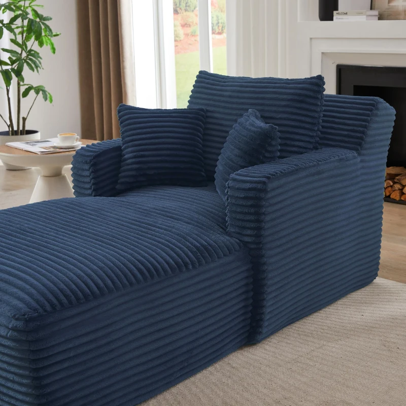 Moderner Cord-Loungesessel, bequemes Schlafsofa/Liegestuhl, geeignet für Wohnzimmer und Büro, 100L x 166B x 72H cm, Blau