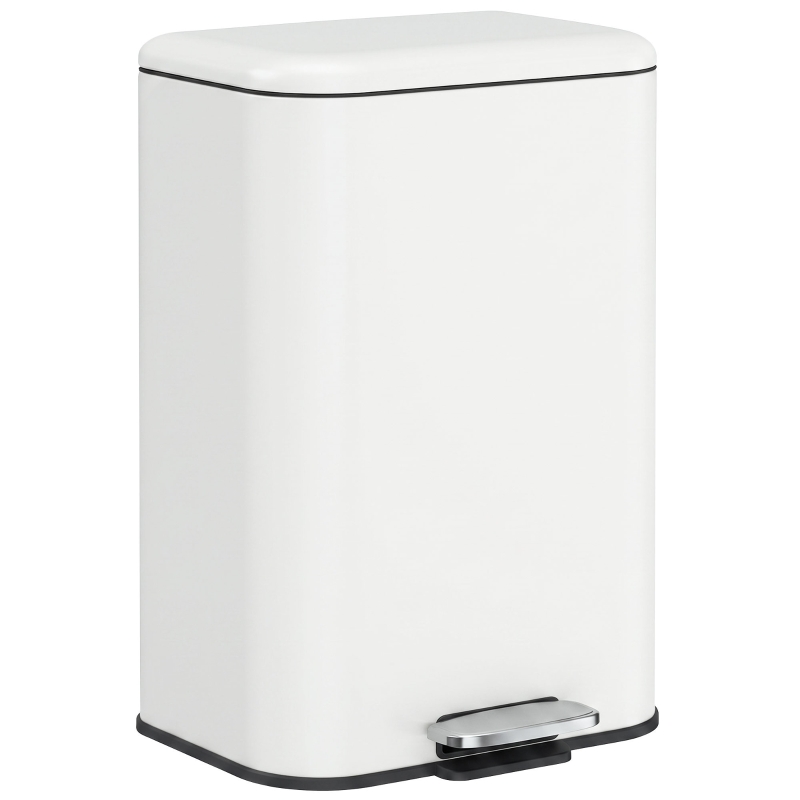 HOMCOM 20 L Kitchen Pedal Bin, Metal Rubbish Bin with Removable Inner Bucket, Soft-Close & Stay-Open Lid, Cream White