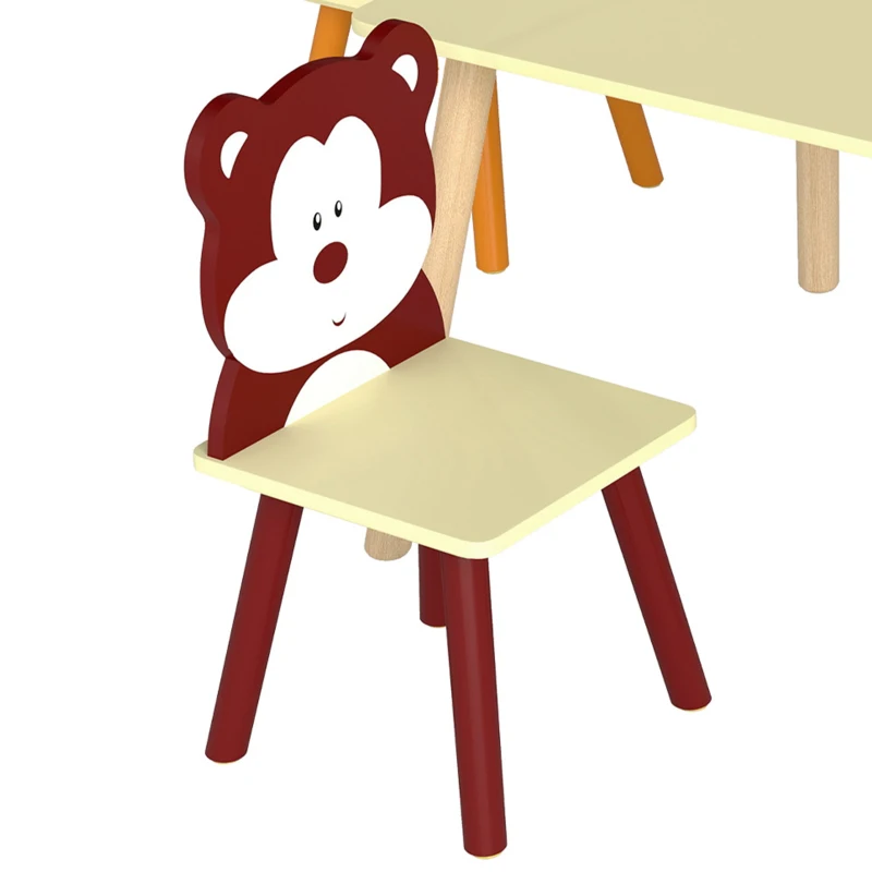 AIYAPLAY Ensembl Table pour Enfant avec 4 Chaises 5 Pièces en Bois, Dossier en Forme Animale, Coins Arrondis, 3-8 Ans, Jaune