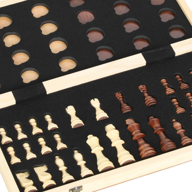 SPORTNOW 15 Inch Chess Set, Foldable Chess and Draughts Set, Brown