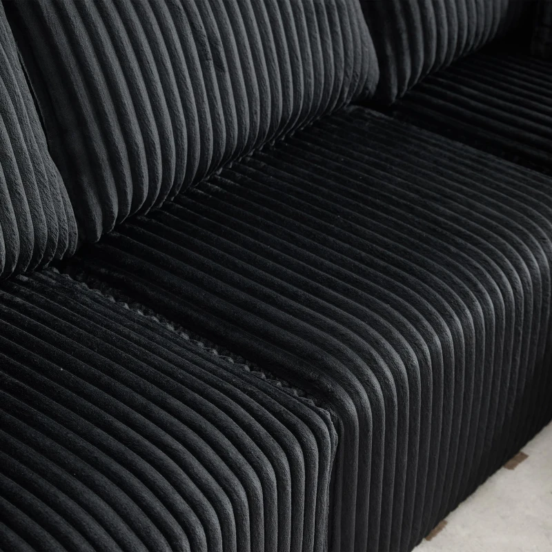 Modulares Sofaset mit Liegestühlen und Doppelbetten, 5 Kissen und 2 Getränkehaltern， 257X160X62 cm, Schwarz