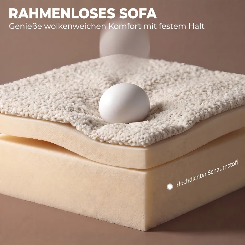 HOMCOM Sofa 3 Sitzer 207 cm Cloud Sofa mit Chenille-Optik, 4 Wurfkissen für Schlafzimmer, Werkzeugfreie Montage, Cremeweiß