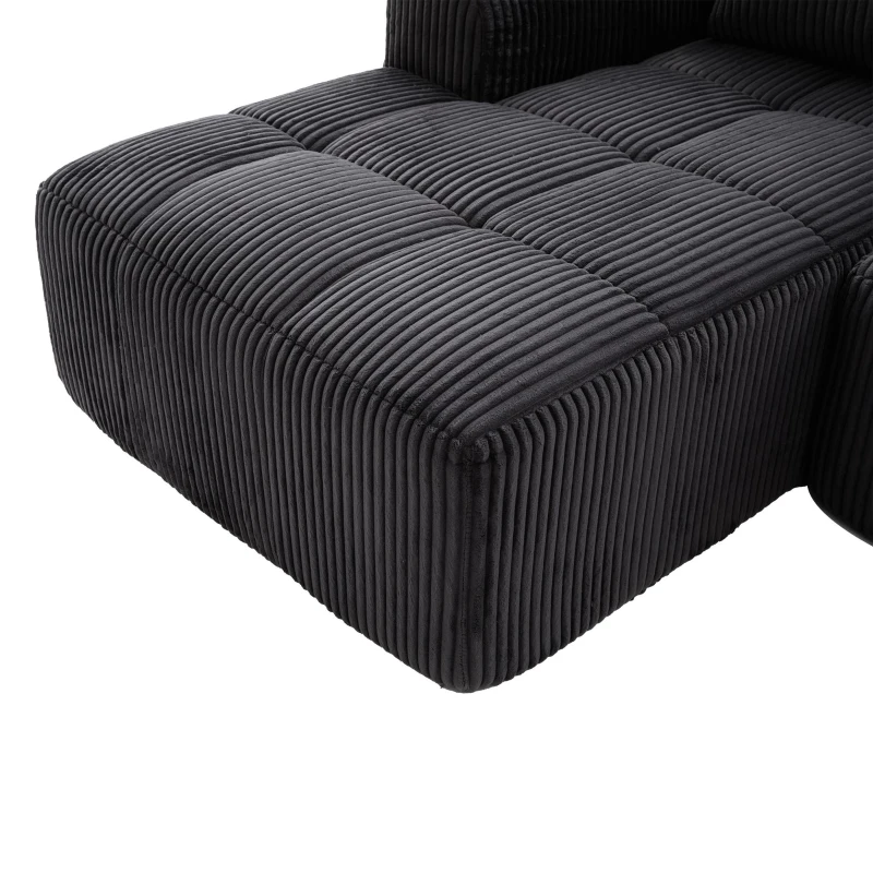 Cord-Kombinationssofa mit 3 Kissen, Seitentaschen und Getränkehaltern, 253L x 158B x 61H cm, Dunkelgrau