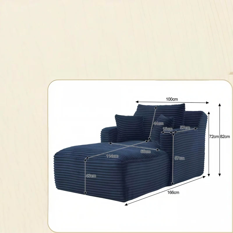 Moderner Cord-Loungesessel, bequemes Schlafsofa/Liegestuhl, geeignet für Wohnzimmer und Büro, 100L x 166B x 72H cm, Blau