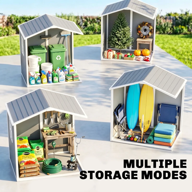 Outsunny 6x4.5ft Garden Storage Shed, Lockable Shed for Small Terraced Gardens with Double Doors, Window, Vent and Plastic Roof, Low Maintenance, Grey