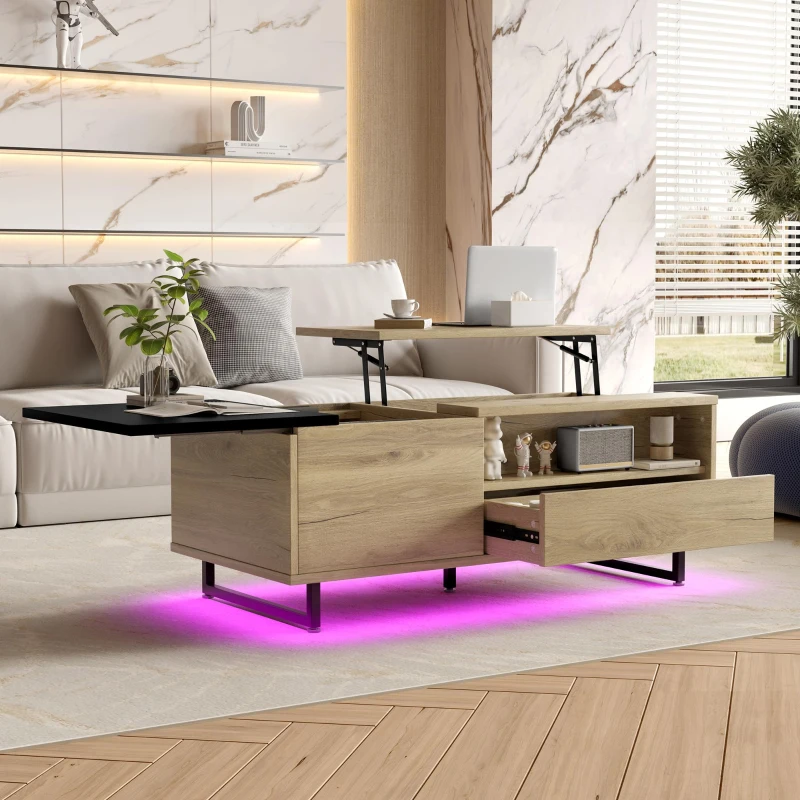 Schrank mit LED-Stehleuchte und ausreichend Stauraum, verstellbare Höhe mit Schublade und Fach, 103,5 x 50 B x 27,5 H cm, Natur