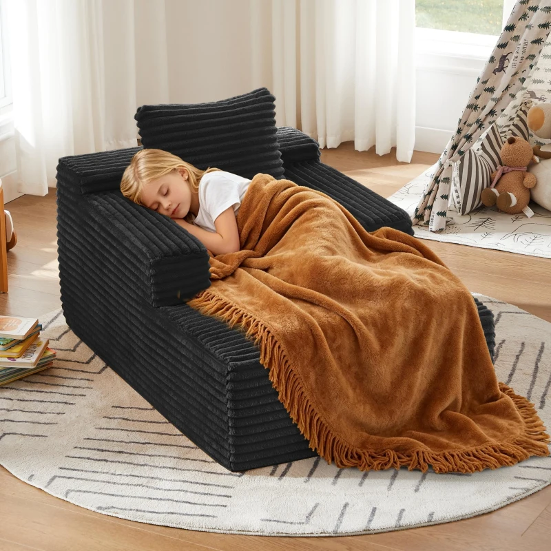 Knochenloses Cordsofa, bequemes Schlafsofa / unzusammengebauter Liegestuhl, Liegestuhl für Wohnzimmer und Büro, 81L x 117B x 50H cm,Schwarz