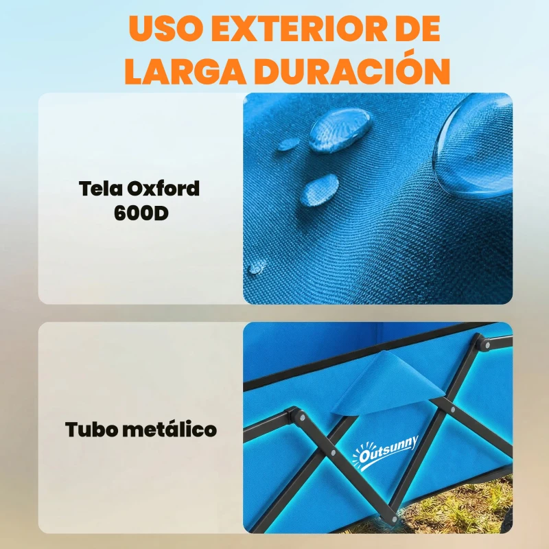Outsunny Carro de Jardín Plegable con Ruedas Bloqueables Mango Ajustable Portavasos Carga 80 kg para Campaña 85x50x99 cm Azul