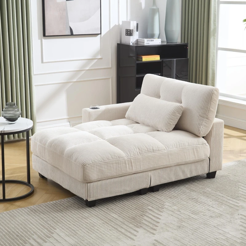 Palm-Sessel mit austauschbaren linken und rechten Armlehnen, drei Becherhaltern und einer Seitentasche, USB-Anschlüssen an den Seitenlehnen, 140L x 112B x 81H, Beige