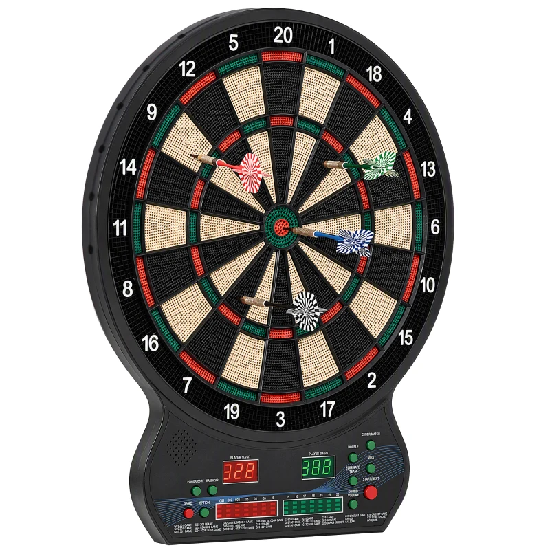 HOMCOM Electronic Hanging Dartboard LED Digital Score Set 27 Games and 202 Variations with 12 Soft Tip Darts