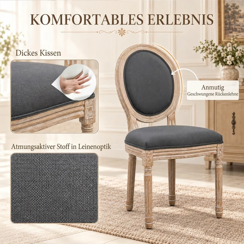HOMCOM set van 2 eetkamerstoelen 49 cm x 56 cm x 96 cm