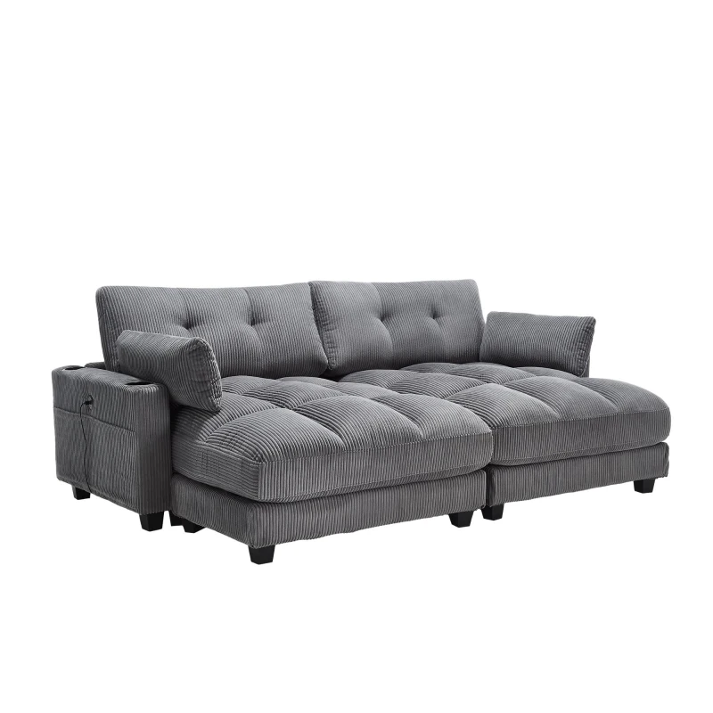 Palm-Sessel mit austauschbaren linken und rechten Armlehnen, drei Becherhaltern und einer Seitentasche, USB-Anschlüssen an den Seitenlehnen, 140L x 112B x 81H, Grau