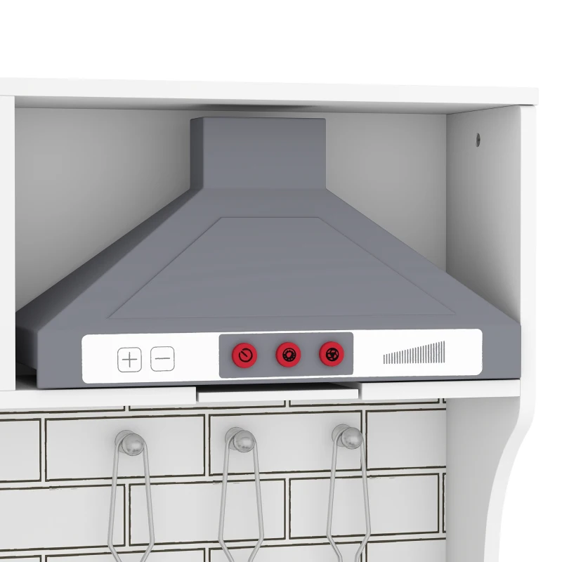 AIYAPLAY Cozinha de Madeira com Luzes e Sons, Exaustor, Dispensador de Água, Máquina de Café, Frigorífico e Forno