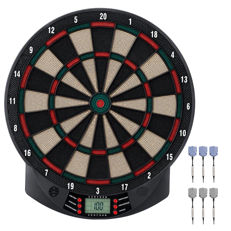 HOMCOM Elektronische Dartscheibe automatische Wertung Dartboard Dart-set mit 6 Darts 30 Dartköpfe 26 Spiele Englische Sprachansagen 185 Trefferoptionen für 8 Spieler Schwarz 44 x 39,5 x 2,2 cm