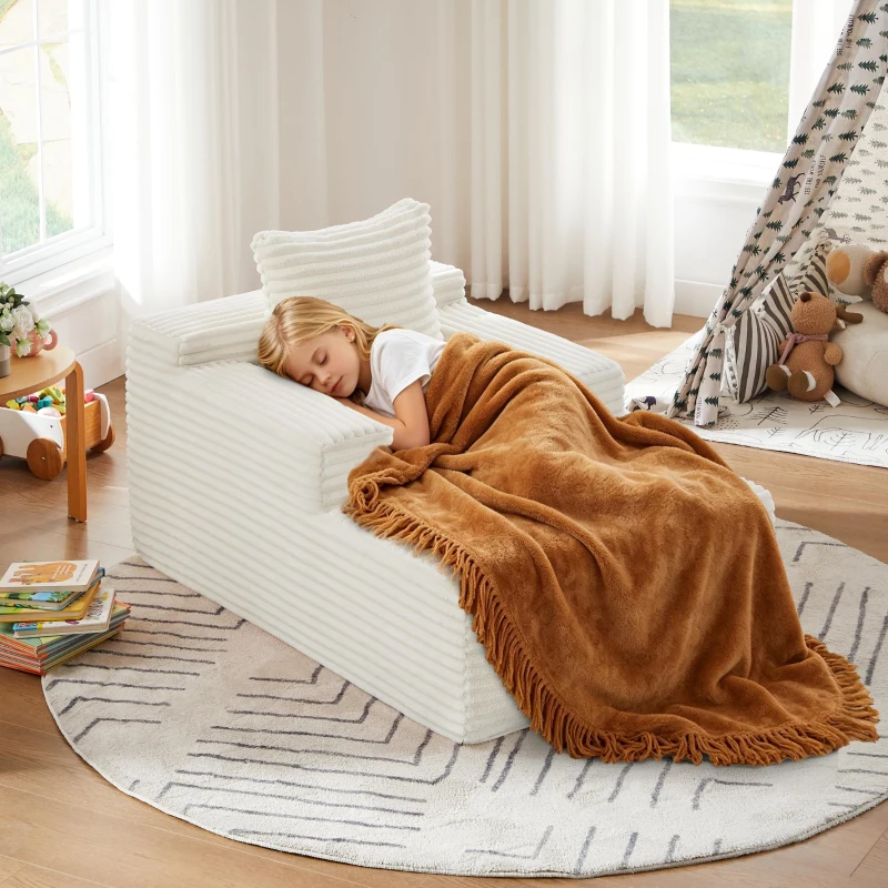 Knochenloses Cordsofa, bequemes Schlafsofa / unzusammengebauter Liegestuhl, Liegestuhl für Wohnzimmer und Büro, 81L x 117B x 50H cm, Beige