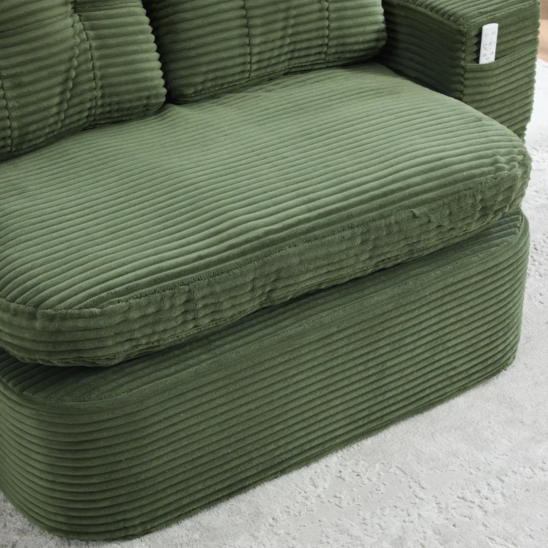 2-in-1 Cordsofa mit verstellbarer Funktion, 2 Getränkehaltern, hohe Rückenlehne und extra tiefe Sitzfläche, 165L x 97B x 61H cm, Smaragdgrün