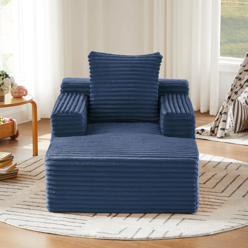 Knochenloses Cordsofa, bequemes Schlafsofa / unzusammengebauter Liegestuhl, Liegestuhl für Wohnzimmer und Büro, 81L x 117B x 50H cm, Blau