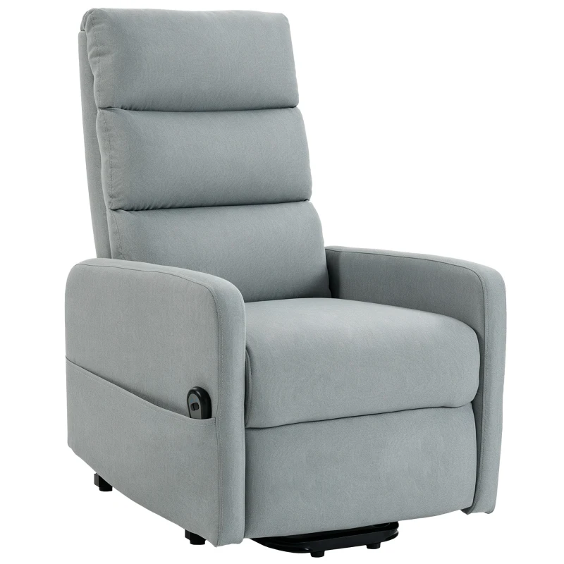 HOMCOM Fotoliu relax electric cu ajutor la ridicare, Telecomandă, Spumă moale, Buzunar lateral, Tapițerie cu aspect de in, Gri