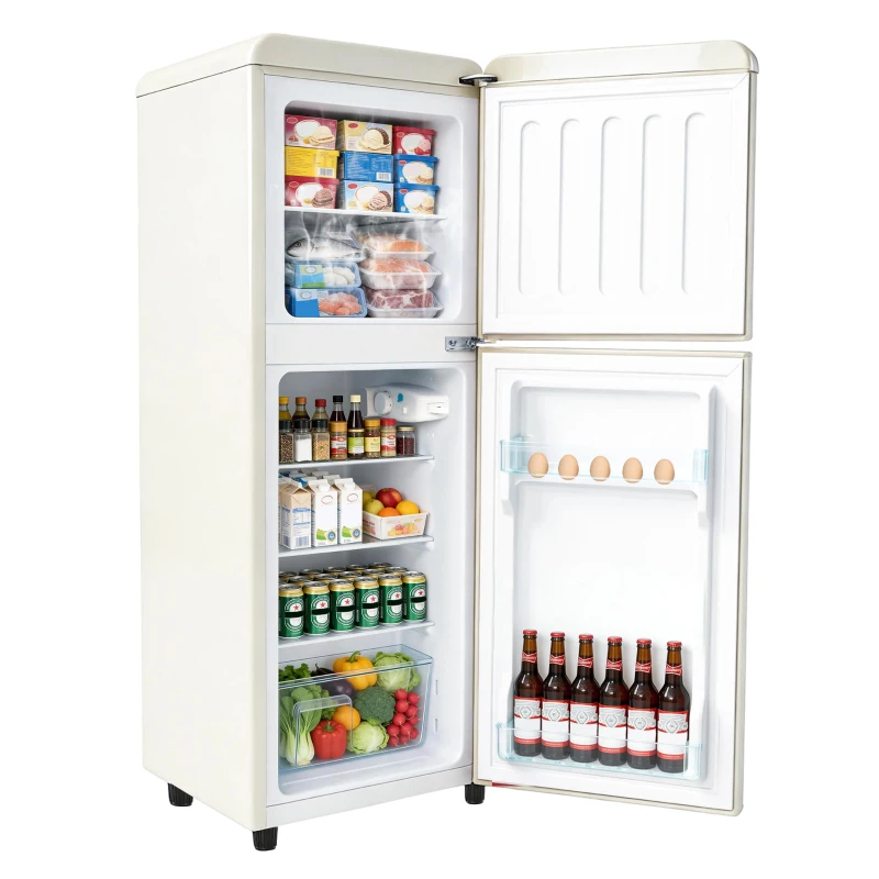 112L Doppeltür-Kühlschrank, 72L Kühlfach + 40L Gefrierfach, 7-stufiger Temperaturregler, 41L x 48,5 B x 114,5 H cm, Cremefarben