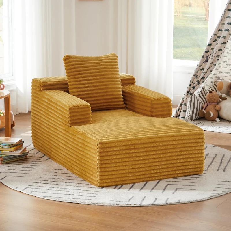 Knochenloses Cordsofa, bequemes Schlafsofa / unzusammengebauter Liegestuhl, Liegestuhl für Wohnzimmer und Büro, 81L x 117B x 50H cm, Gelb