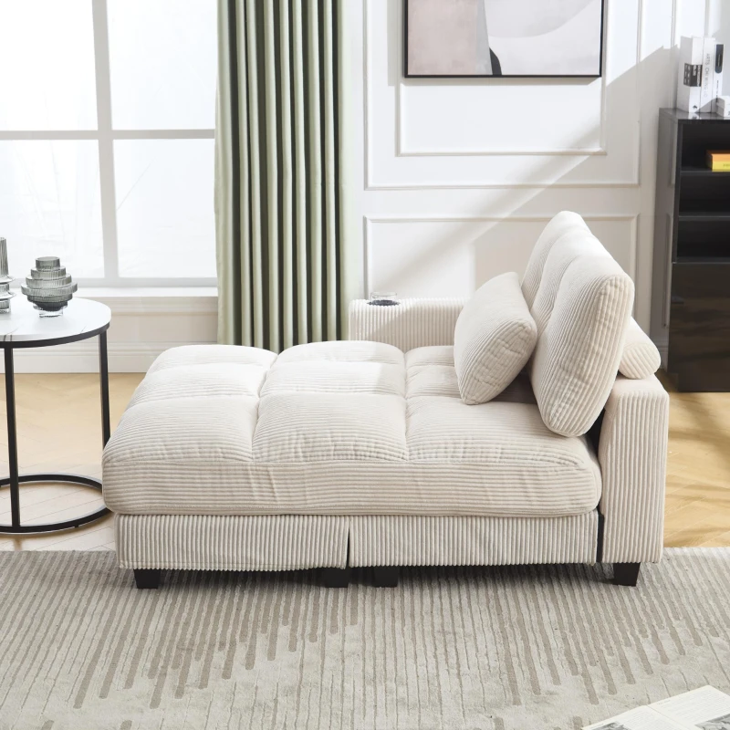Palm-Sessel mit austauschbaren linken und rechten Armlehnen, drei Becherhaltern und einer Seitentasche, USB-Anschlüssen an den Seitenlehnen, 140L x 112B x 81H, Beige