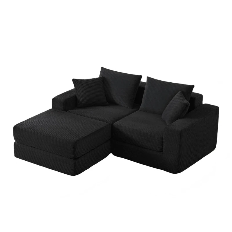 Knochenlose Sofabestuhlung mit rutschfester Basis, mit breiten Armlehnen, bequemen Rückenlehnen und einem hochelastischen Polster, Maße 259,5 L x 96 B x 64,5 H cm, Schwarz