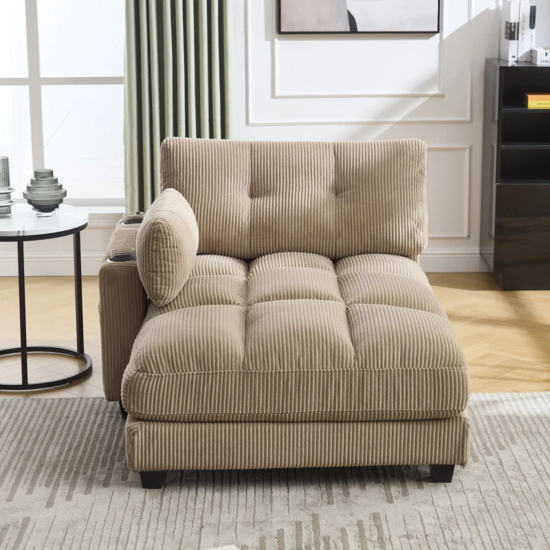 Palm-Sessel mit austauschbaren linken und rechten Armlehnen, drei Becherhaltern und einer Seitentasche, USB-Anschlüssen an den Seitenlehnen, 140L x 112B x 81H, Khaki