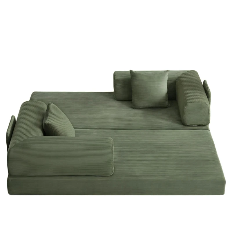 Knochenloses modulares Sofa, umbaubar in ein Bett, umfasst 2 Polster und einen Stahlrahmen, 204L x 97B x 65H cm, Grün