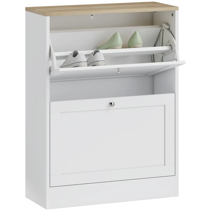 HOMCOM Pantofar Slim cu 2 Uși Rabatabile, Rafturi Reglabile și Detașabile, pentru 8-12 Perechi, 60x23,5x80 cm, Alb