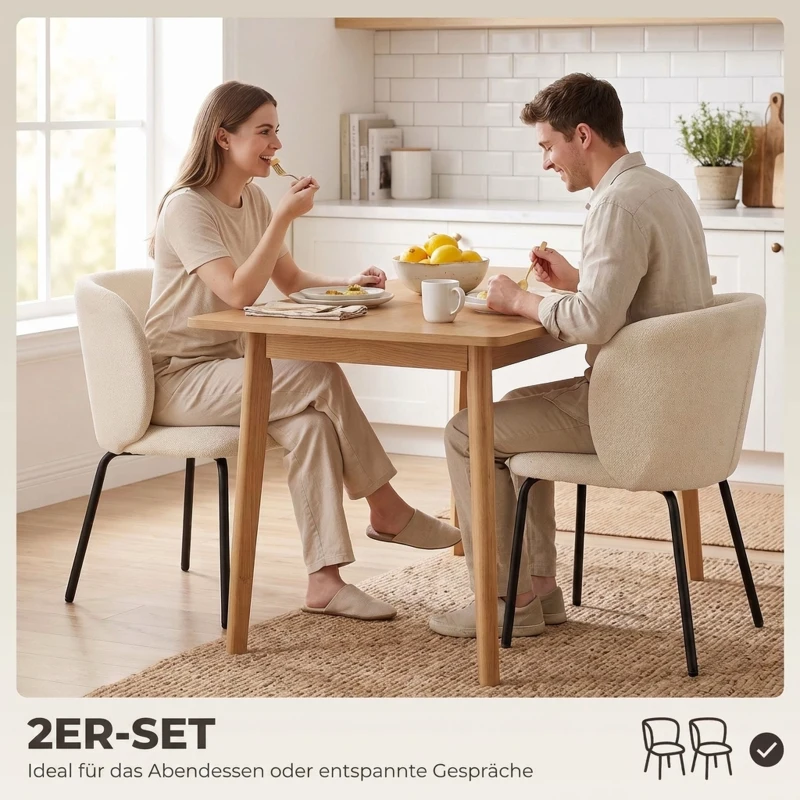 HOMCOM Esszimmerstühle ergonomische Armlehne gepolsterte Küchenstühle Metallbeine 2er Set Beige