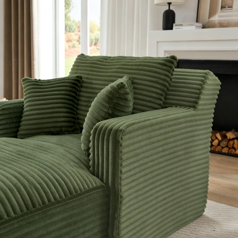 Moderner Cord-Loungesessel, bequemes Schlafsofa/Liegestuhl, geeignet für Wohnzimmer und Büro, 100L x 166B x 72H cm,Grün