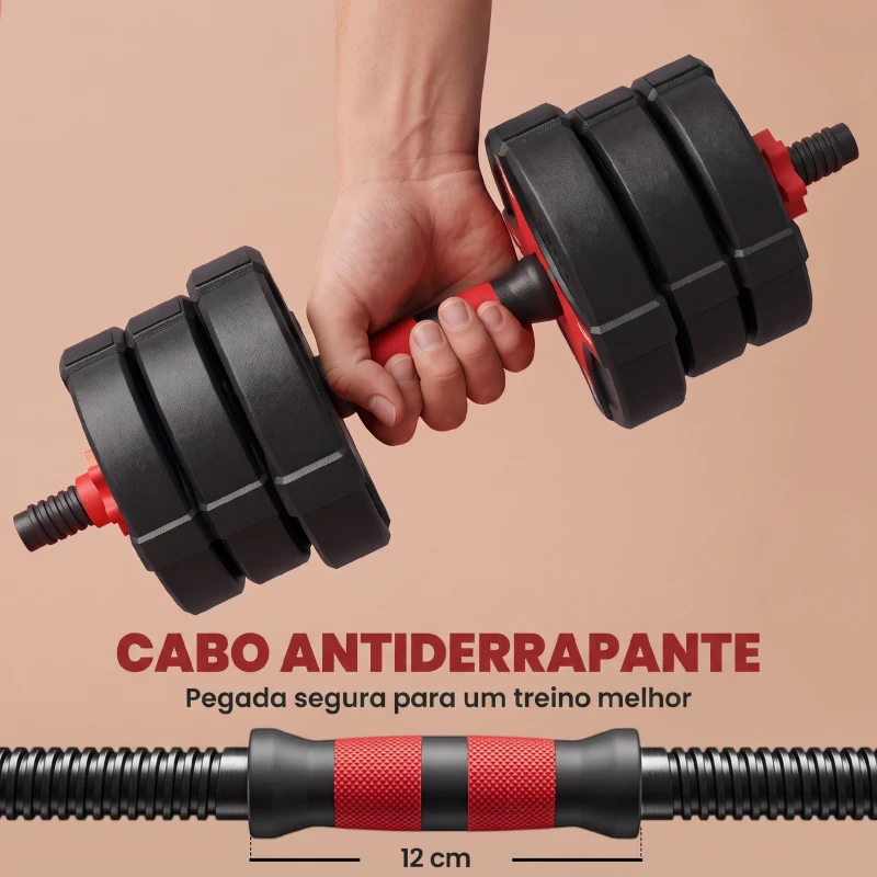 SPORTNOW Conjunto de Halteres Ajustáveis 20 kg 5 em 1 com Kettlebell, Barra, Halteres e Suportes para Flexões para Ginásio em Casa