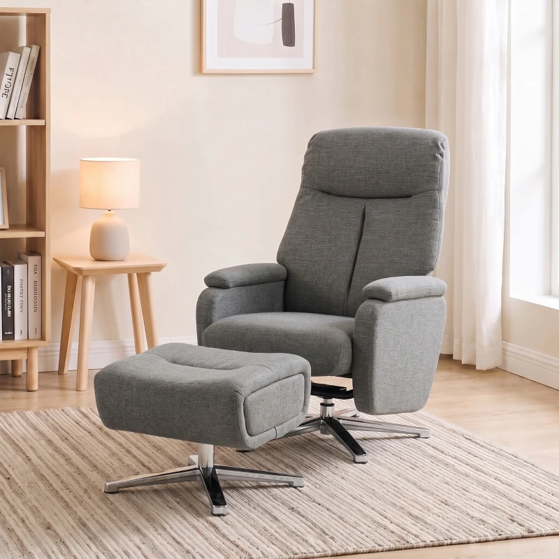 HOMCOM Fotoliu relax reglabil manual, fotoliu lounge cu taburet, gri închis