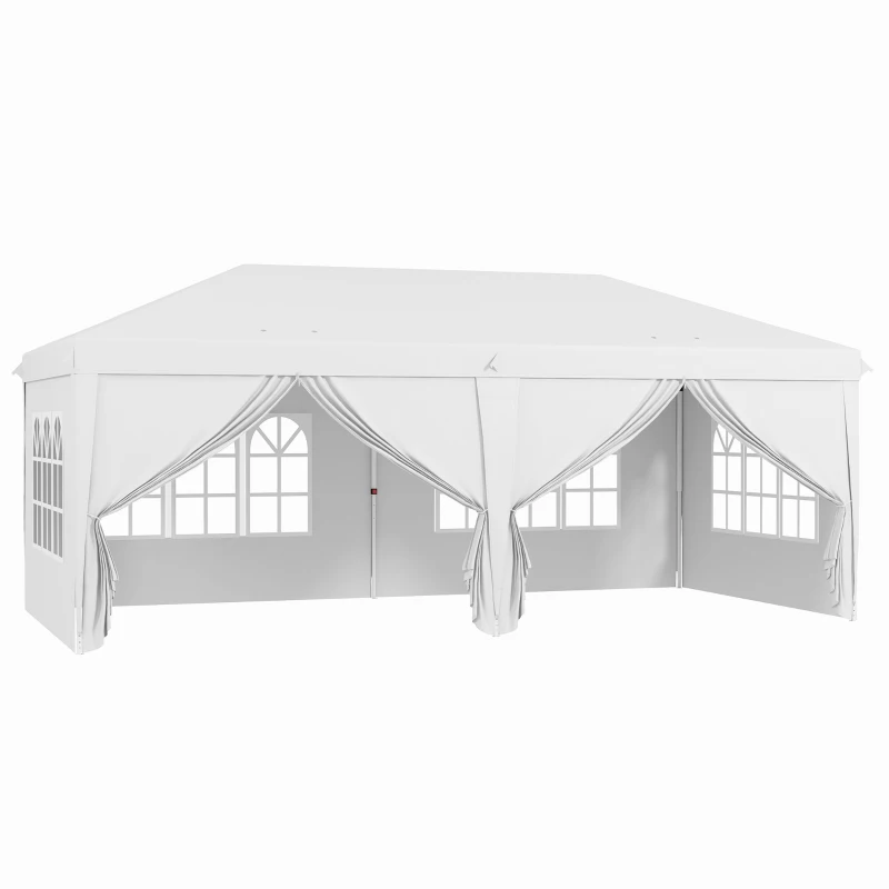 Outsunny 3 x 6 m Garden Pop Up Gazebo, Wedding Party Tent Marquee, Water Resistant Awning Canopy with Sidewalls, Windows, Carry Bag, White