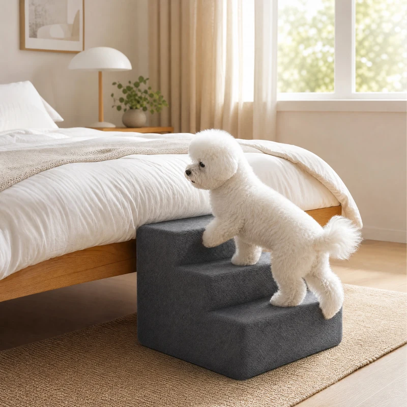 PawHut Escada para Cães 3 Degraus Capa Removível Para Cães Pequenos 35 cm Cinza escuro