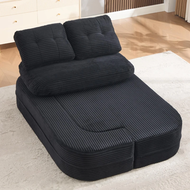 2-in-1 Cordsofa mit verstellbarer Funktion, 2 Getränkehaltern, hohe Rückenlehne und extra tiefe Sitzfläche, 165L x 97B x 61H cm,Schwarz