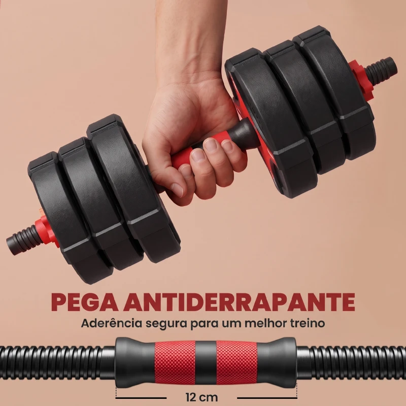 SPORTNOW Conjunto de Halteres Ajustáveis 25 kg 5 em 1 com Peso Russo, Barra, Halteres e Apoios para Flexões para Ginásio em Casa