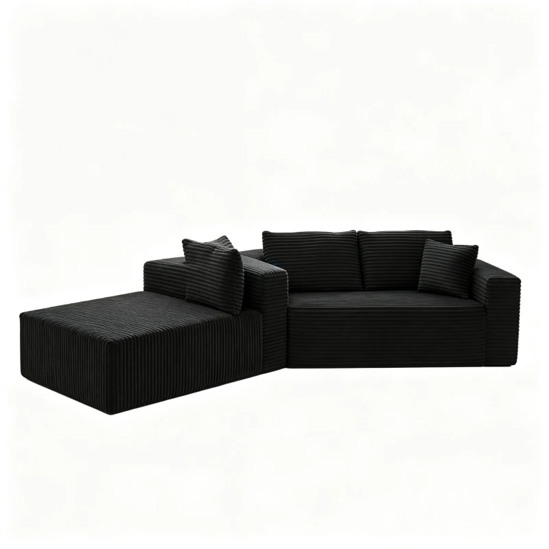 Moduläres L-förmiges 3-Sitzer-Sofa, gefertigt aus atmungsaktivem Stoff und hochwiderstandsfähigem Memory-Schaumstoff, mit abnehmbarer Rückenlehne und Nackenkissen, Maße 252,5L x 163B x 65H cm, Schwarz