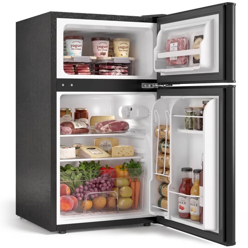 HOMCOM Mini Réfrigérateur Congélateur 90 L, Petit Frigo Compact Silencieux, 2 Portes Réversibles, Thermostat Réglable, Noir