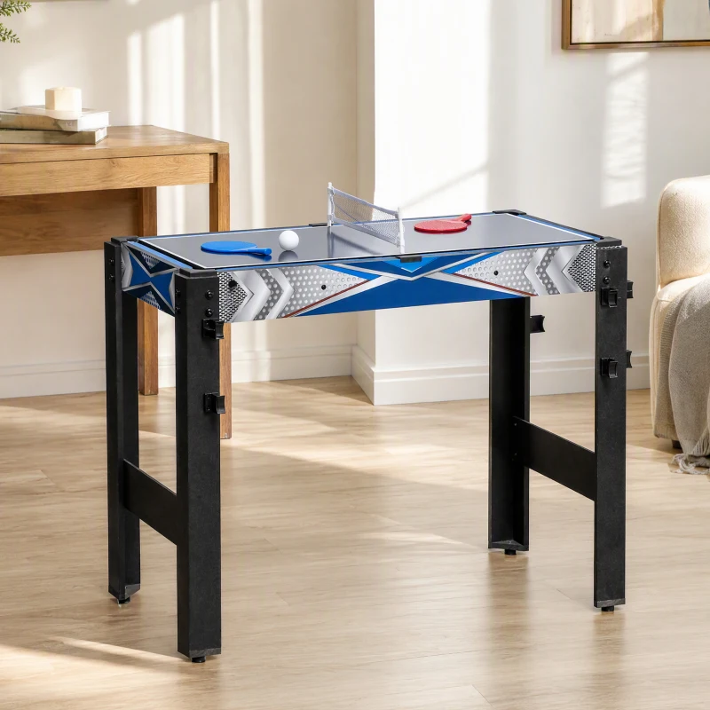SPORTNOW Mini Table de jeux multifonctions 5 en 1, Billard, ping-pong, jeu de palets, mini basket, tir à l'arc, bleu