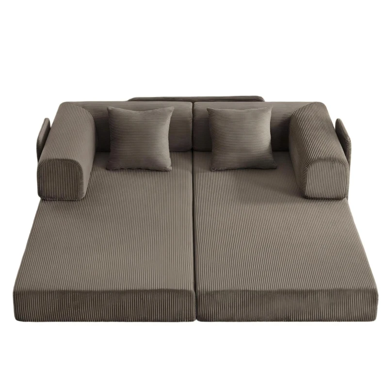 Knochenloses modulares Sofa, umbaubar in ein Bett, umfasst 2 Polster und einen Stahlrahmen, 204L x 97B x 65H cm,Taupe