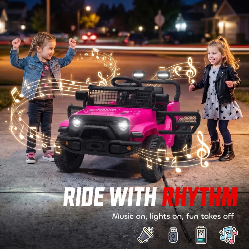 AIYAPLAY Voiture Électrique Enfants 12V, Buggy Électrique Enfants, 2-4 km/h, 2 Moteurs, Télécommande, Batterie Lithium, Rose