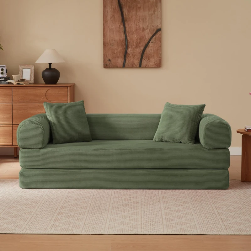Tatami Style Boneless Sofa Combination Seat, umwandelbar zu einem Bett, geeignet für Wohnzimmer und Schlafzimmer, 195L x 89B x 59H cm, Grün