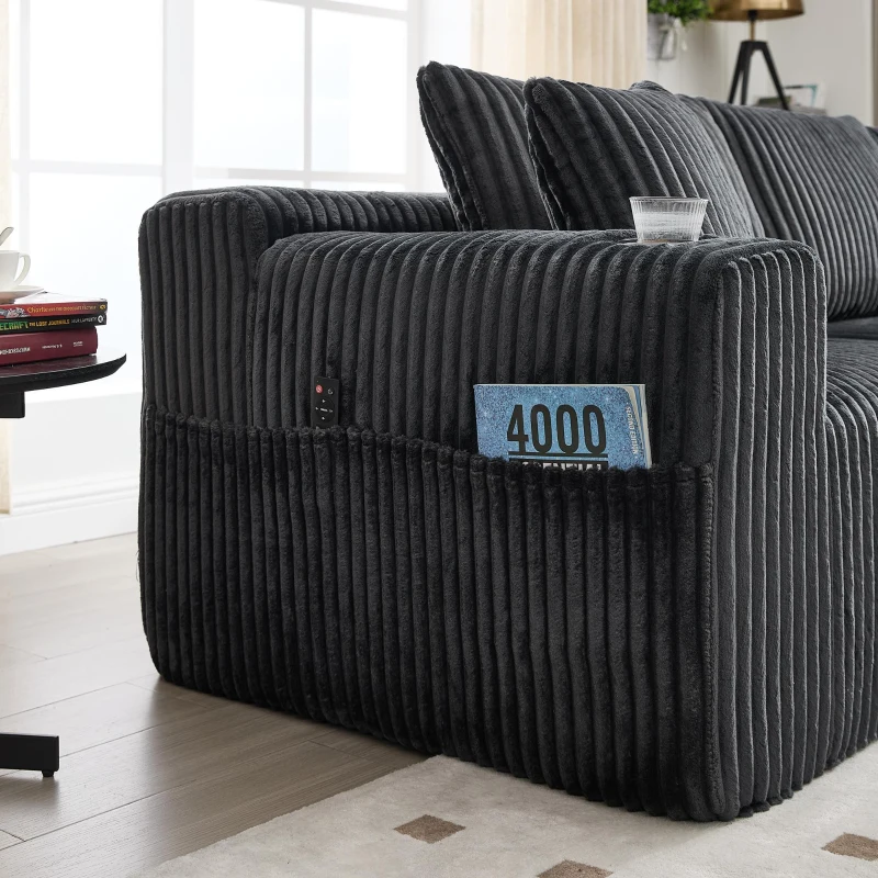 Modulares Sofaset mit Liegestühlen und Doppelbetten, 5 Kissen und 2 Getränkehaltern， 257X160X62 cm, Grau