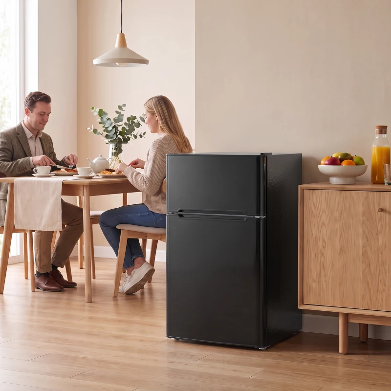 HOMCOM Mini Réfrigérateur Congélateur 90 L, Petit Frigo Compact Silencieux, 2 Portes Réversibles, Thermostat Réglable, Noir