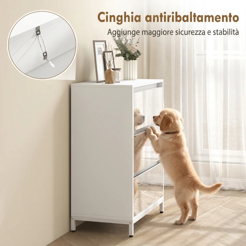 HOMCOM Cassettiera a Specchio Moderna con 3 Cassetti, 60x35x80 cm, Bianca