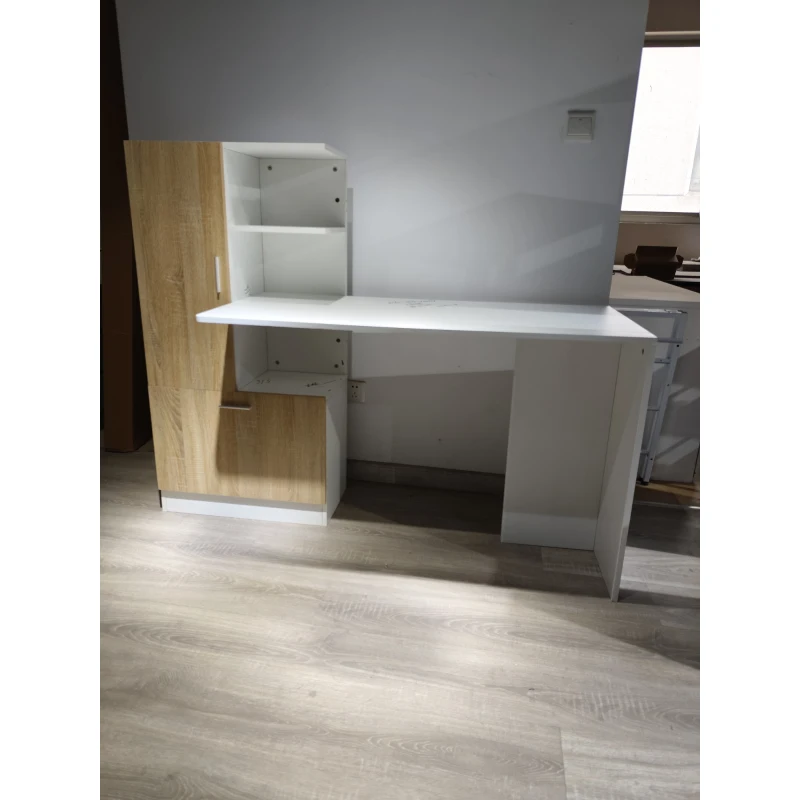 HOMCOM Computertisch mit Bücherregal, Computerschreibtisch, Schrank und offenen Regalen, 150x55x122cm, Weiß und Natur