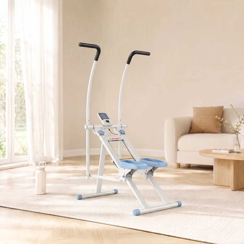 SPORTNOW Stepper d'Escalier Pliable, Hauteur Réglable, Écran LCD, Pédales Réglables, Charge 100 kg, 85 x 80 x 142 cm, Blanc