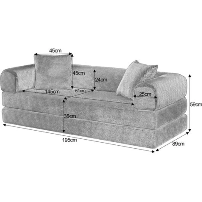Tatami Style Boneless Sofa Combination Seat, umwandelbar zu einem Bett, geeignet für Wohnzimmer und Schlafzimmer, 195L x 89B x 59H cm, Grün