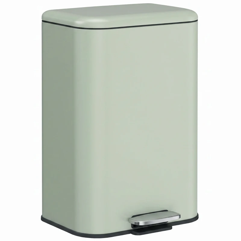 HOMCOM 20 L Kitchen Pedal Bin, Metal Rubbish Bin with Removable Inner Bucket, Soft-Close & Stay-Open Lid, Light Green